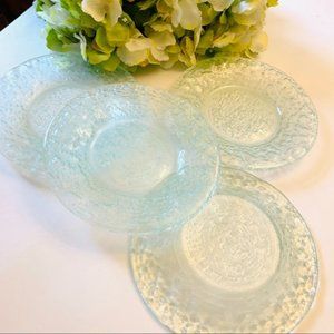 blown glass salad plates light blue/clear Set of 4